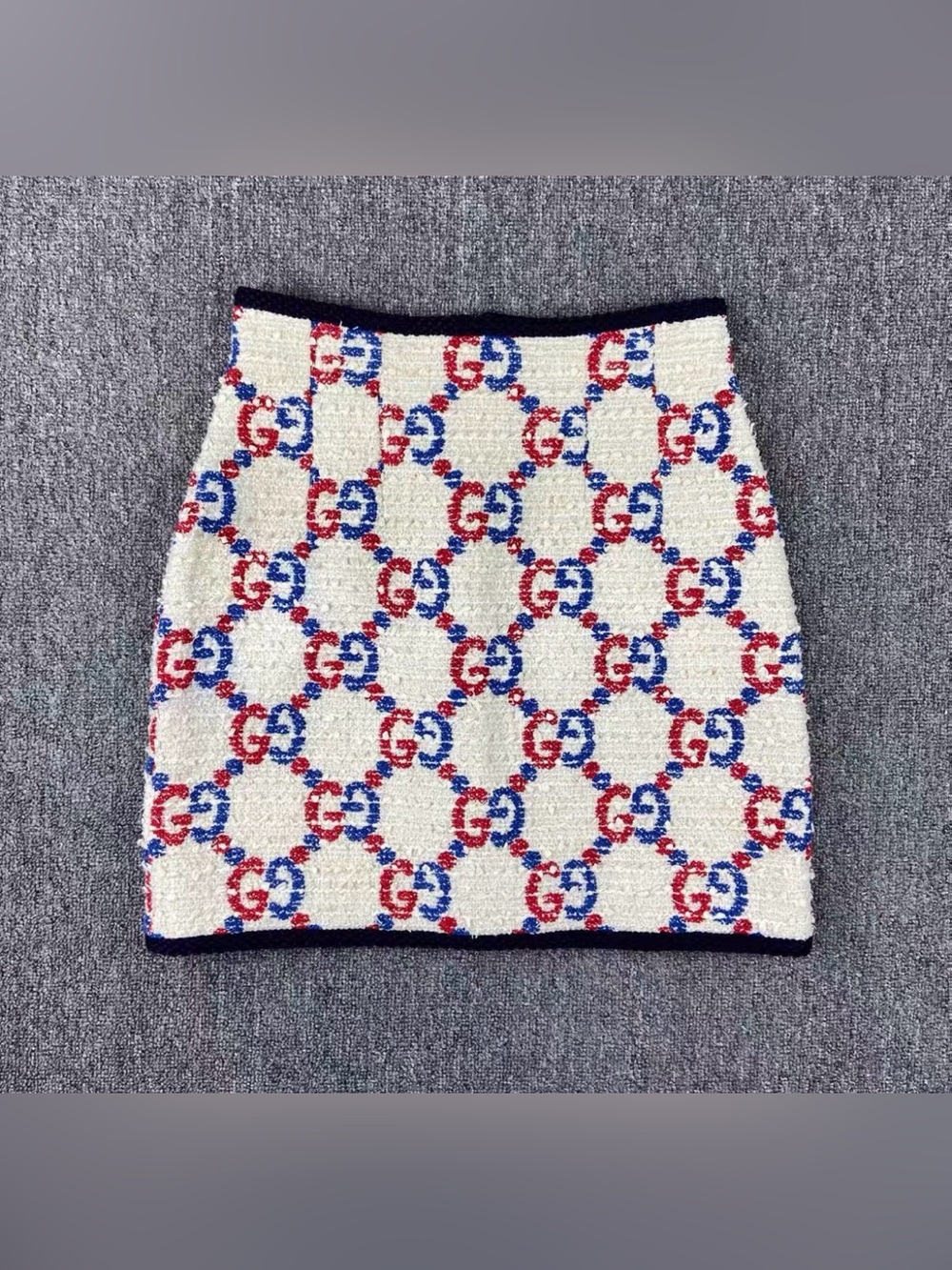 Gucci Cream Tweed Mini Skirt with Red & Blue Interlocking Logo